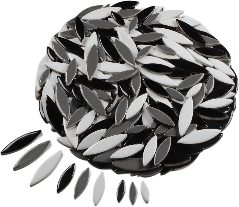 Verz Tile VerzTile Mosaic Tiles for Crafts - Petal Shaped Ceramic Tile Craft Hobbies & Art Projects 39 Color Options Endless Creativity DIY Design (Black White & Gray) - Image 1